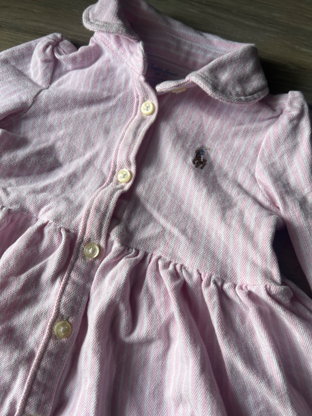 6M Ralph Lauren Pink and White Striped Adorable Long Sleeve 100% Cotton Dress